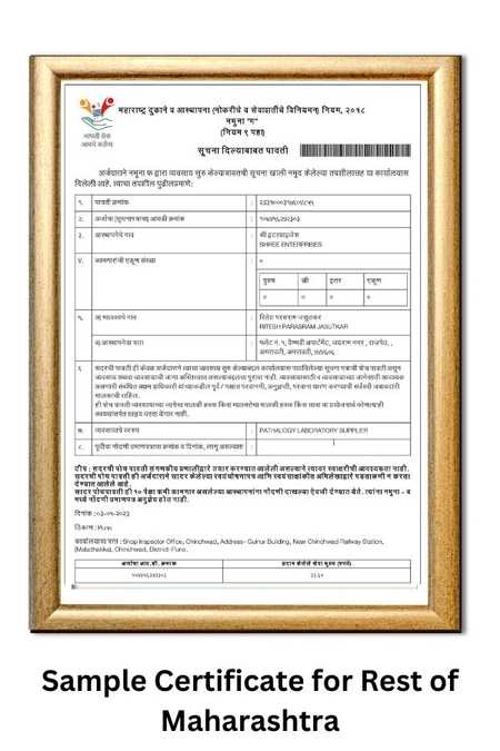 shop and establishment act sample certificate